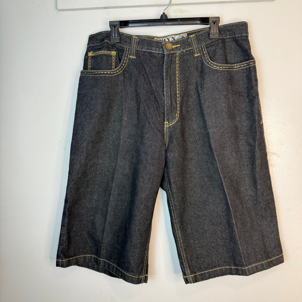 Brooklyn Express BKLYN Mens Y2k Baggy Hip Hop Denim Jean Shorts Black Size 36
